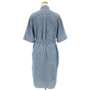 POLO RALPH LAUREN 近年 ワンピース シャツ 半袖 シャンブレー コットン ベルト付き ワンポイント 刺繍 水色 ライトブルー 6 SM0