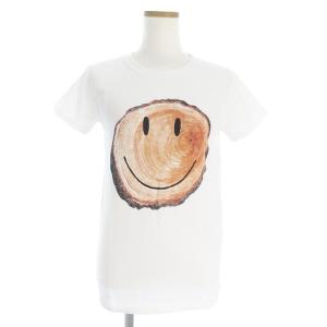 Tシャツ カットソー 半袖 クルーネック スマイル プリント コットン 白 ホワイト 0