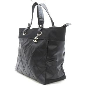 CHANEL パリビアリッツトートMM トートバッグ ワイルドステッチ コーティングキャンバス 黒