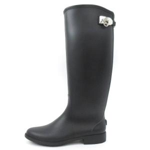 Salvatore Ferragamo ガンチーニ レインブーツ レザー バックファスナー 0560759 ブラック 7