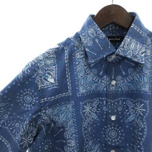 Aquascutum 美品 バンダナシャツ 半袖 フロントボタン ペイズリー柄 総柄 青 ブルー M