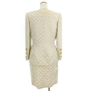 GIVENCHY ヴィンテージ セットアップ スーツ テーラードジャケット シングル タイトスカート ひざ丈 ラメ加工 金ボタン 総柄 白 ホワイト