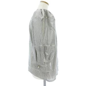 GIVENCHY ヴィンテージ シャツ ブラウス  七分袖 チェック ハイショルダー ノーカラー シルク グレー 8 TH