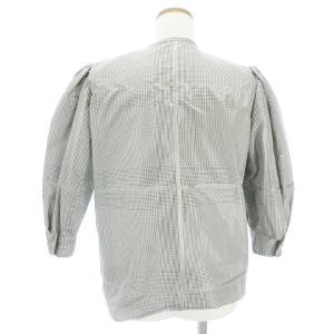 GIVENCHY ヴィンテージ シャツ ブラウス  七分袖 チェック ハイショルダー ノーカラー シルク グレー 8 TH