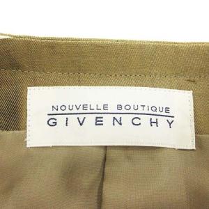 GIVENCHY ヴィンテージ セットアップ スカートスーツ ノーカラージャケット ひざ丈 ボーダー シルク ブラウン 茶系 8 TH