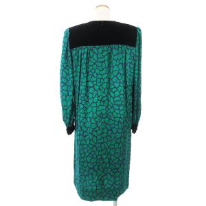 GIVENCHY ヴィンテージ ワンピース 長袖 ひざ丈 シルク ベルベット 総柄 グリーン パープル