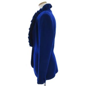 GIVENCHY ヴィンテージ カーディガン 長袖 フリル ウール 無地 フロントボタン ブルー M TH