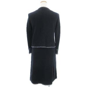 Theory STRETCH KNIT セットアップ スカートスーツ ノーカラージャケット ネイビー