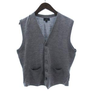 ニットベスト 前開き ウール 無地 ポケット フロントボタン グレー