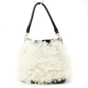 EPOCA ハンドバッグ セミショルダー エコファー 巾着 バイカラー アイボリー