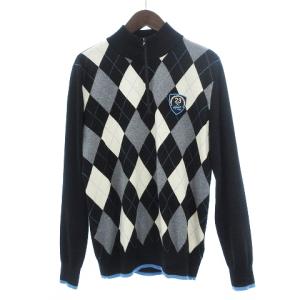 ゴルフ ニット セーター 長袖 ハイネック ハーフジップ アーガイル柄 ウール ブラック