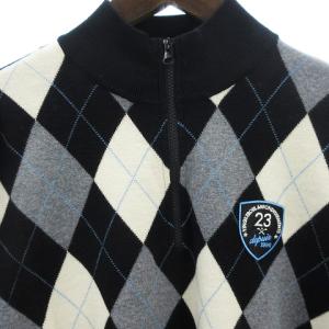 23区 ゴルフ ニット セーター 長袖 ハイネック ハーフジップ アーガイル柄 ウール ブラック