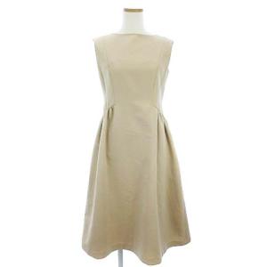 グログランワンピース ノースリーブ ミモレ丈 フレア タック ベージュ 38