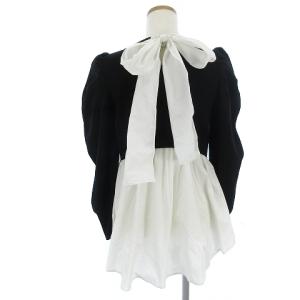 CELFORD 21AW バックリボンレイヤードニットプルオーバー ブラウス ドッキング 切替 無地 ブラック 36