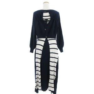 Diagram GRACE CONTINENTAL リブフレアsetワンピース ニット ロング ボーダー 無地 ネイビー ホワイト