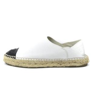 CHANEL エスパドリーユ スリッポン ココマーク カーフスキン ジュート G32742 バイカラー 白黒 37