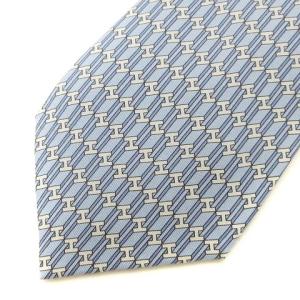 HERMES 美品 ネクタイ レギュラータイ Hロゴ 総柄 シルク 5393 OA 水色 ライトブルー AA