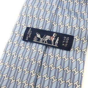 HERMES 美品 ネクタイ レギュラータイ Hロゴ 総柄 シルク 5393 OA 水色 ライトブルー AA