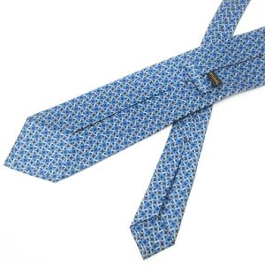 BVLGARI 美品 ネクタイ レギュラータイ シルク100％ 総柄 青 ブルー AA