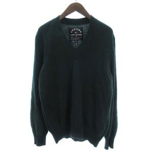 ニット 長袖 Vネック カシミヤ リブ 無地 深緑 グリーン
