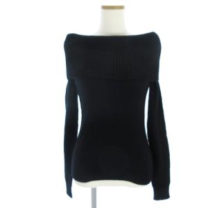 ニット セーター 長袖 オフショルダー ウール カシミヤ混 リブ ブラック