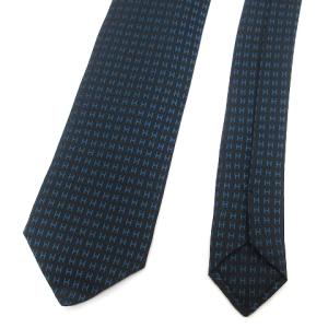HERMES H038188T ネクタイ ファソネH Hロゴ ジャガード織り シルク 36 ネイビー