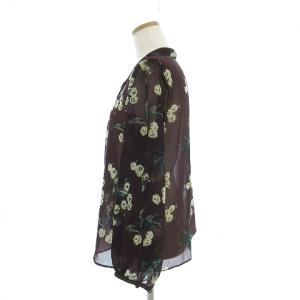 ANAYI 美品 19年製 ブラウス シャツ 長袖 シースルー フラワー ブラウン 38