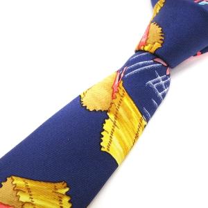 美品 ネクタイ レギュラータイ シルク100％ 総柄 花柄 紺 ネイビー AA