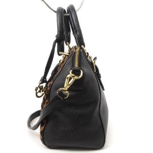 MICHAEL KORS ショルダーバッグ ハンド 2WAY チャーム付き ハラコ レパード柄 ロゴ プレート ブラック
