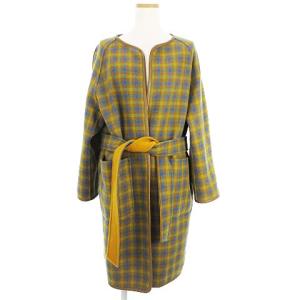 BY ソリッド チェック リバーシブルコート ベルト付き ウール 1625-104-4127 ブラウン×ブルー×グリーン オレンジ