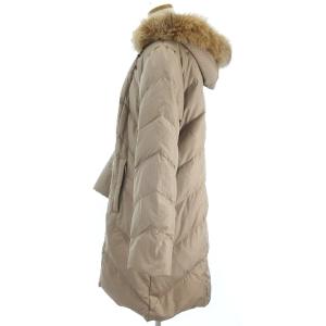 BALMAIN ダウンコート ひざ丈 シングル フード付き リアルファー付き 無地 比翼 E1817D-90F ベージュ L