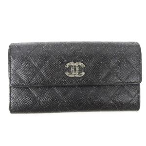 チェーンミー マトラッセ ココマーク 長財布 フラップ ラメ カーフレザー 黒