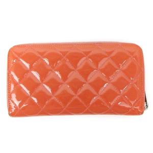 CHANEL マトラッセ ココマーク ラウンドファスナー 長財布 パテントレザー サーモンピンク