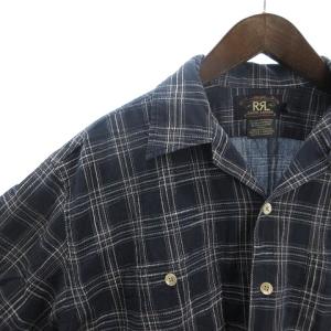 RRL シャツ 半袖 オープンカラー コットン チェック フロントボタン 紺 ネイビー S AA SM0