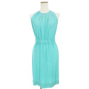 ワンピース ノースリーブ ひざ丈スカート 無地 青系 ブルー 0-A