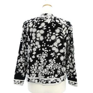 LEONARD FASHION カーディガン 長袖 花柄 フラワー 大柄 コットン 黒 ブラック 白 ホワイト L IBO9