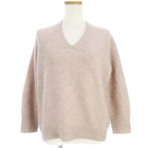 ニット セーター Vネック 長袖 ショート丈 カシミヤ混 ピンクベージュ