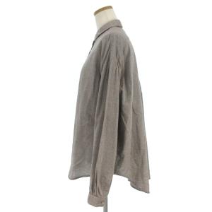 ikkuna / suzuki takayuki 美品 Over Shirt シャツ ブラウス 長袖 コットン ギャザー 無地 フロントボタン 62003B グレー 1