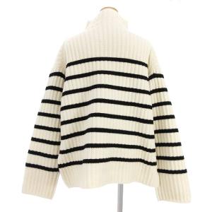 ESTNATION ニット セーター 長袖 ボトルネック ボーダー ドロップショルダー ウール アイボリー ブラック
