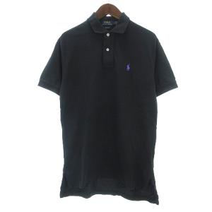 ポロシャツ 半袖 鹿の子 青ポニー 刺繍 ワンポイント コットン 黒 ブラック SP