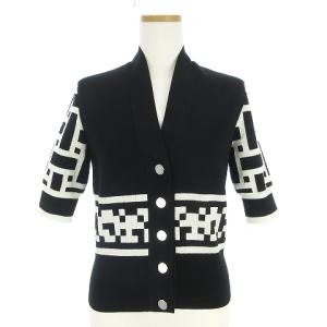 カーディガン 5分袖 セリエボタン シルクコットン 黒 36