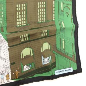 HERMES カレ45 Space Shopping au Faubourg シルク 893136S 05 ヴェール ブルー