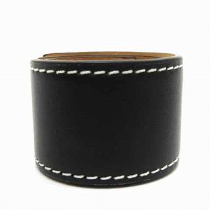 LOEWE アナグラム スラップブレスレット バングル スモール レザー 黒 ブラック AA