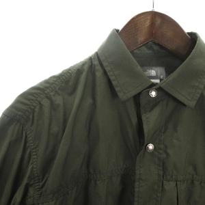 THE NORTH FACE 美品 20年製 L/S Nuptse Shirt シャツ 長袖 ナイロン フロントボタン 刺繍 カーキ
