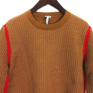 LOEWE ニット セーター ライン 異素材 切替 エルボーパッチ風 コットン 茶系 ブラウン系 赤 レッド S