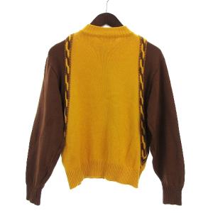 Christian Dior SPORT ヴィンテージ ニット カーディガン 長袖 ケーブルライン ワンポイント ウール マスタード 茶 ブラウン S