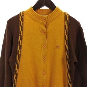 Christian Dior SPORT ヴィンテージ ニット カーディガン 長袖 ケーブルライン ワンポイント ウール マスタード 茶 ブラウン S