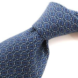 タグ付き ネクタイ レギュラータイ 総柄 シルク100％ 青 ブルー AA