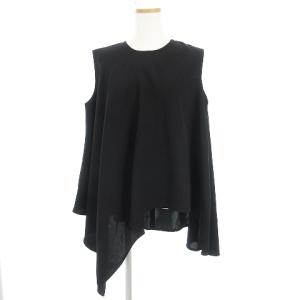 美品 Tシャツ カットソー ノースリーブ ドレープ アシンメトリー 無地 黒 ブラック 38