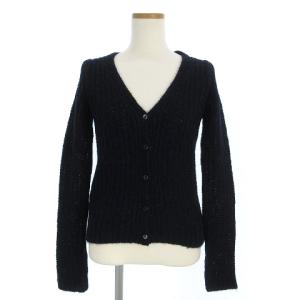 ニットカーディガン 長袖 Vネック アルパカ 無地 フロントボタン P25061 紺 ネイビー 36